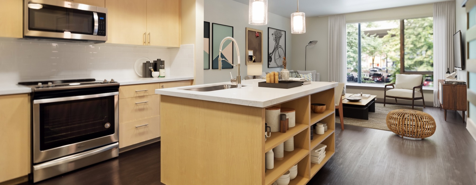 kitchen with wood cabinets and large island